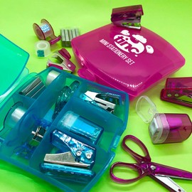 Tinc Mini Stationery Set – Blue | Tape Dispenser, Scissors, Stapler, Staple Remover, Hole Punch, Sharpener. Great for School
