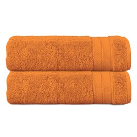 Elegant Comfort Three Line Popcorn Towel Set for Bathroom 27 x 54 inches, Premium Hotel Quality 2-PACK Bath Towels,100% Turkish Cotton, Soft and Durable, Quick Dry and Highly Absorbent, Vibrant Orange