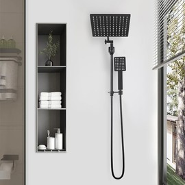 POP SANITARYWARE All Metal 10 Inch Black Shower Head with Handheld, High Pressure Showerhead with Adjustable Extension Arm, 4-Way Diverter and 71 Inch / 6 ft Hose, Matte Black