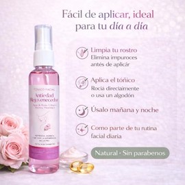 Tónico Facial Suero Agua de Rosas, Colágeno, Elastina, Vitamina E 125ml, Rejuvenecedor, Hidratante, Antioxidante, Refrescante.                        