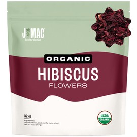 J MAC BOTANICALS Certified Organic Hibiscus Flower (2 Pounds), Hibiscus Tea, Cut & Sifted Flowers, Flor de Jamaica