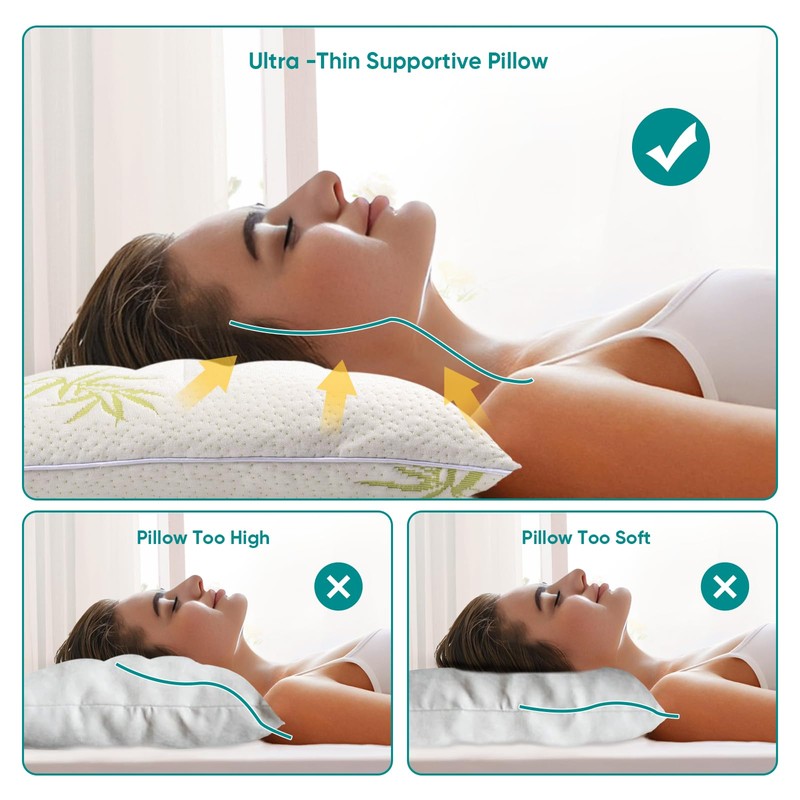 MINUPWELL Ultra Thin Pillows, Flat Pillows for Sleeping Thin, 7D