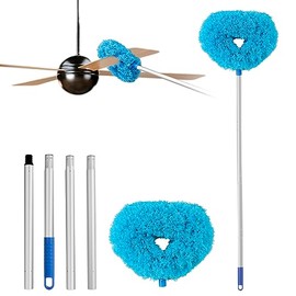 Limpiador de ventilador de techo reutilizable de microfibra Limpiador de aspas de ventilador de techo desmontable con poste de extensión ajusta de 13 a 49.7 pulgadas para limpiar paredes, estanterías
