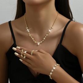 Wedding Jewelry Sets for Women Silver Bridal Jewelry Set for Wedding Sparkling Rhinestone Necklace Earrings Set for Wedding Day Bridesmaid Prom Costume Accessories Wedding Guest Dresses for Women