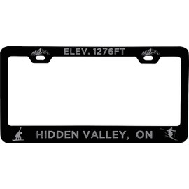 R and R Imports Hidden Valley Ontario Etched Metal License Plate Frame Black
