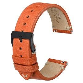 ANBEER Quick Release Leather Watch Bands for Men Women,18mm Top Grain Leather Watch Strap,Orange with Black Buckle