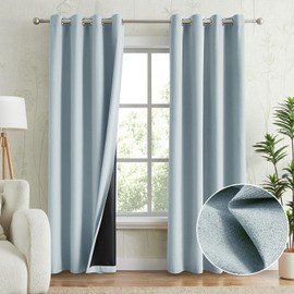 Anpark Light Blue 100% Blackout Curtains for Bedroom, Thermal Insulated Linen Look Grommet Window Curtain Drapes with Black Back for Living Room, 52 x 84 Inch Length, 2 Panels