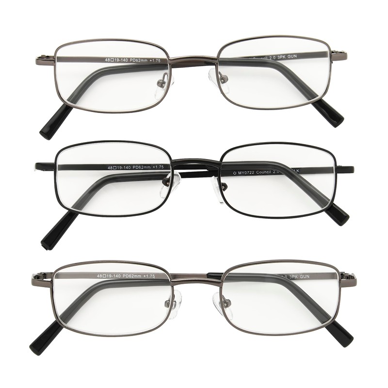 Foster Grant Men's Council Rectangular Reading Glasses, Gunmetal and Black,