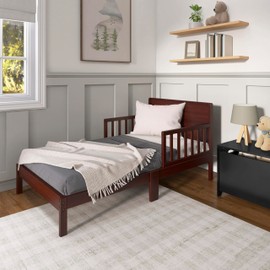Dream On Me Brookside Wooden Toddler Bed in Espresso, Greenguard Gold & JPMA Certified, Kids Bed with Safety Rails, Low-to-Floor Design, Non-Toxic Pinewood Finish
