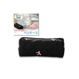 ペンケース 韓国 筆箱 高校生 女子 リボン かわいい 可愛い おしゃれ ふでばこ 中学生 女の子 化粧ポーチ (ブラック)