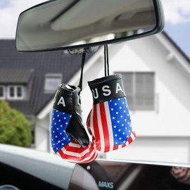 USA Mini Boxing Glove,mini boxing gloves keychain,Car Rearview Mirror Pendant, Mini Boxing Gloves Automobile Mirror Hanging (A-US2pcs)