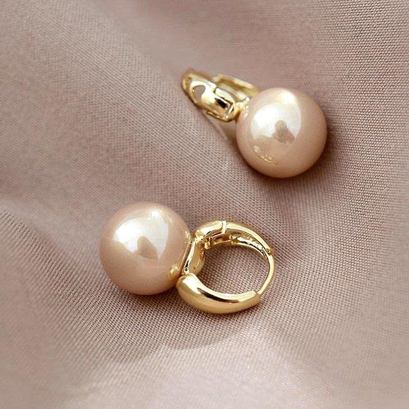 Pearl Drop Statement Earring for Women,14K Gold Small Pearl Huggie