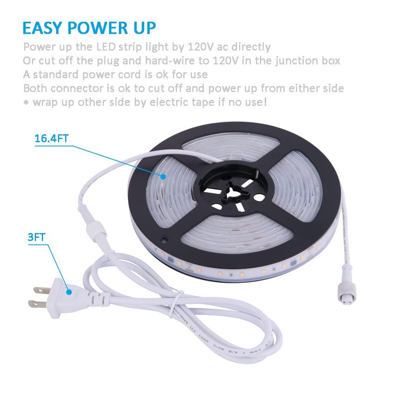 120V LED Strip Light Dimmable by Wall Dimmer Switch, Waterproof