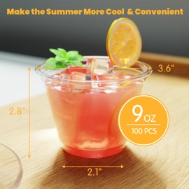 9 oz Clear Disposable Plastic Cups, 100 Pack Clear Plastic Cups, Heavy-duty Party Supply 100 count Durable Recyclable PET Party Cups for Cold Drinks, Cocktails