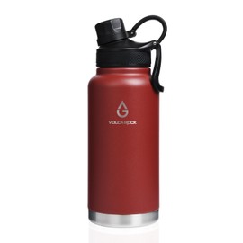 VOLCAROCK Insulated Sports Water Bottle with Straw Lid Dustproof, 3 Lids, 24/32/40/64 oz Dishwasher Safe & BPA Free Double Wall Stainless Steel Water bottle, Leakproof & Sweat Free -32 Oz Brick Red