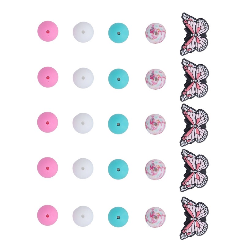 20Pcs Round Beads 5Pcs Butterfly Shaped Beads DIY Kit for