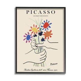 Stupell Industries Classical Picasso Floral Painting Hands Holding Bouquet, Designed by ROS Ruseva Black Framed Wall Art, Green