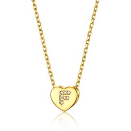 GOLDCHIC JEWELRY Heart Necklace Women's Necklace with Letters Necklace Girls Copper Rolo Chain 1.4 mm Wide Layering Chain 41 cm Name Chain Gold Jewellery for Birthday