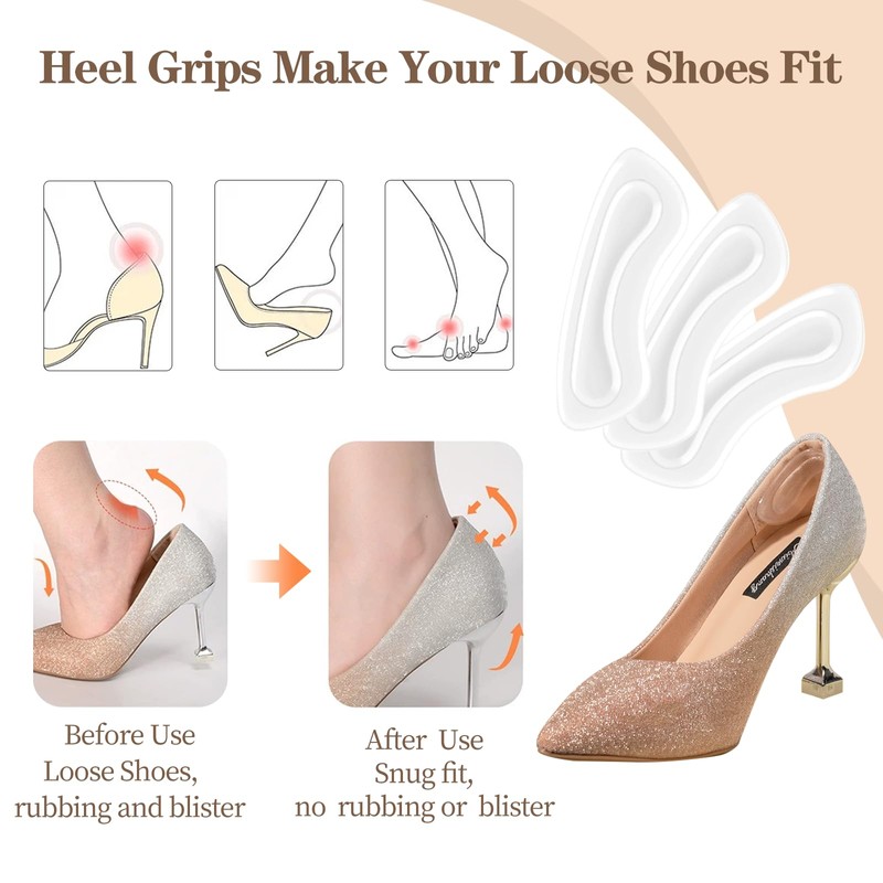 EACOZY Heel Grips, Clear Shoe Heel Inserts, Heel Cushion Pads