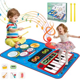 Nasjac Alfombrilla de Musicales de Piano para Niños, 2-in-1 Tapete Musical con Tambor, Plegable Alfombrilla Teclados de Piso, Piano electrónico de 6 Instrumentos 13 Modos de Canciones