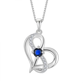 CARICY Love Heart Necklace for Women 925 Sterling Silver Infinity Pandent Necklace with Sapphire Cubic Zirconia for Her Birthday Christmas