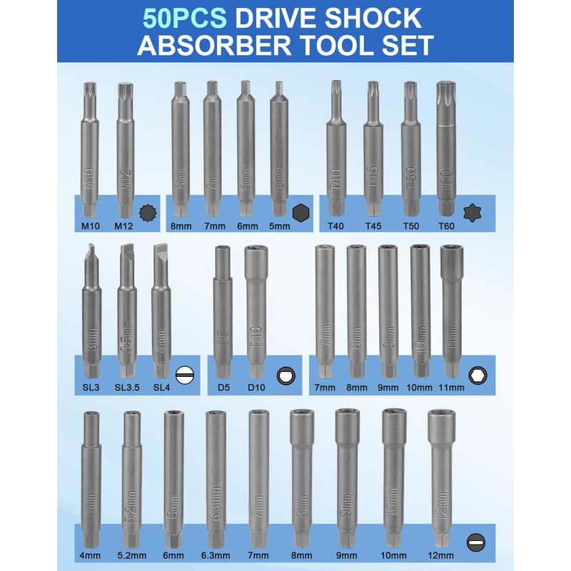 ZOMIYU 50PCS Strut Nut Socket Set Shock Absorber Socket Suspension