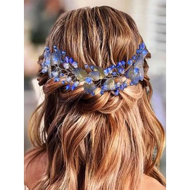 IYOU Bridal Wedding Hair Vine Blue Leaf Headband Crystals Guest Bride Bridesmaid Hair Accessories for Women
