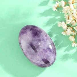 XIANNVXI 2.4" Large Amethyst Crystal Stone Polished Palm Healing Gemstone 0.7" Thick Pocket Worry Stone Crystal for Massage Reiki Stress Relief Balancing Meditation Accessories