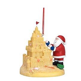 Cape Shore Christmas Resin Ornament, Santa Building a Sand Castle, Holiday Tree Decoration, Home Collection
