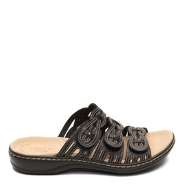 Clarks womens Leisa Faye Sandal, Black Leather, 8.5 Wide US