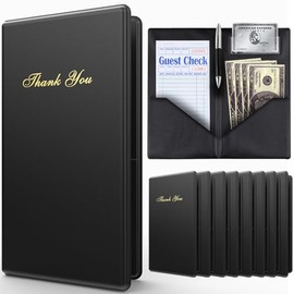 Presentadores de Cuentas para Restaurantes – Paquete de 10 Porta Tarjetas de Cheques para Comensales – Negro con Frase "Thank You" en Dorado – Libro d