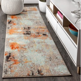JONATHAN Y CTP104B-28 Contemporary POP Modern Abstract Vintage Indoor Area -rug, Transitional, Bohemian Easy -cleaning,Bedroom,Kitchen,Living Room,Non Shedding, Cream/Orange, 2 X 8