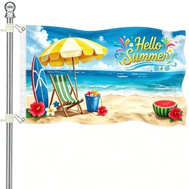 3×5Ft Hello Summer Beach Flag, Tropical Summer Themed Decorative Flag for Beach Party & Outdoor Garden Decor