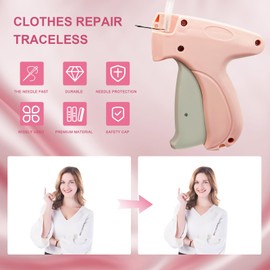 Mini Stitch Gun for Clothes,Quick Clothing Fixer Gun,Fine Stitch Gun Contains Storage Box,6 Needles, 1200 0.5/0.8mm Black White Fasteners,100 Bear Buckles,Stitch Gun for Clothes.(Pink)