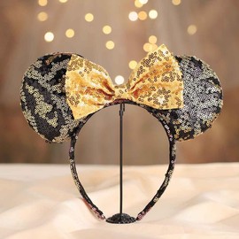 Tgirls Christmas Mouse Ears Headband Shinny Bow Hair Hoop Snowflake Sequins Ears Mouse Headwear for Women Girls Costume Party Birthday Hair Accressories (D)