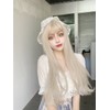Semi-Long, Beige x White Wig, Women's Wig, Straight, Natural, Harajuku,