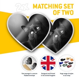 Awesome 2 x Heart Stickers 10 cm - BW - Beautiful Black Cat Kitten Fun Decals for Laptops,Tablets,Luggage,Scrap Booking,Fridges #38549