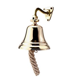 NKlaus 11575 Ship Bell Brass Gold with Wall Bracket and Ribbon Diameter 10 cm Lightweight Design