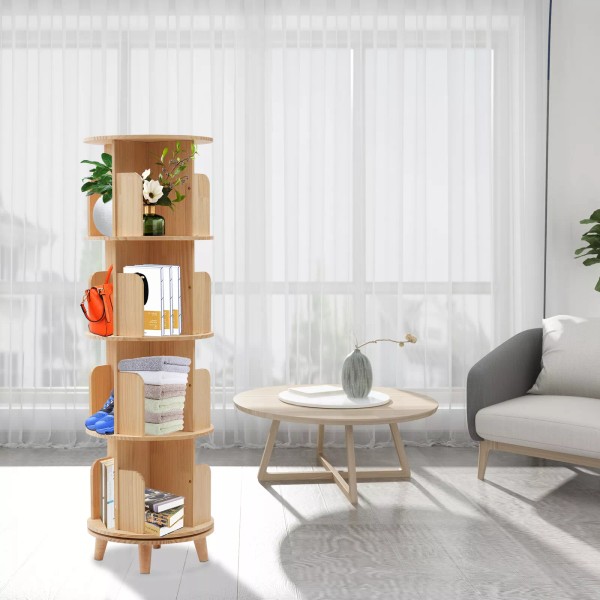 4Tier Wooden Rotating Bookshelf 360 Display Floor Standing Bookcase Storage