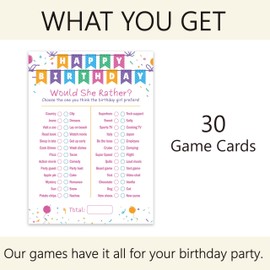 XZMBQ Funny Birthday Party Game-Would She Rather-30 5"x7"Game Cards with One Answer Card, Perfect for Birthday Celebrations, Especially Female Birthday.(008)