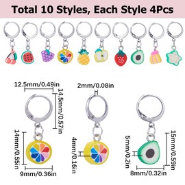 SUNNYCLUE 1 Box 40Pcs Stitch Markers Locking Crocheting Markers Knitting Fruit Polymer Clay Beads Cute Removable Clip on Charm Leverback Clasps Crochet Stitch Markers for Yarns Knit Crocheting Sewing