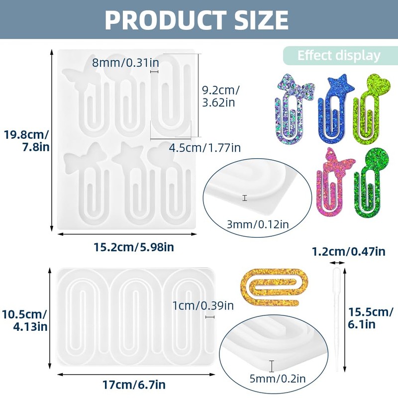 9Pcs Resin Bookmark Mold,Paperclip Bookmarks Silicone Mold for Epoxy