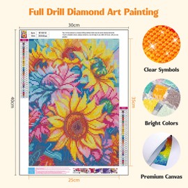 MISCER Flowers Diamond Art Kits for Adults, Colorful Sunflowers Diamond Painting Kits for Beginners, 5D Full Drill Round Paint with Diamonds Pictures, Gem Art Painting DIY Crafts Kit Decor 12x16inch