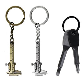 Eowppue 3-Piece Outdoor Multi-Tool Set: Mini Vernier Caliper Keychain & Portable Screwdriver Keychain Kit – Phillips/Flathead Key Ring Tool Set – Handy Camping Gadget Gift for Men