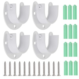 OwnMy 4 Packs Closet Rod End Supports Curtain Flange Rod Holder 1-1/2" Diameter, U Shaped Stainless Steel Closet Pole Sockets Opening Flange Rods Brackets for Wardrobe Shelf Shower Curtain, White