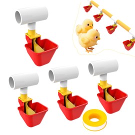 Vandancoop Chicken Water Cup for PVC with Tee, Automatic Float Style Gravity Watering System for Chicks, Quail, Duck (Red Cup with Tee, 4pcs)