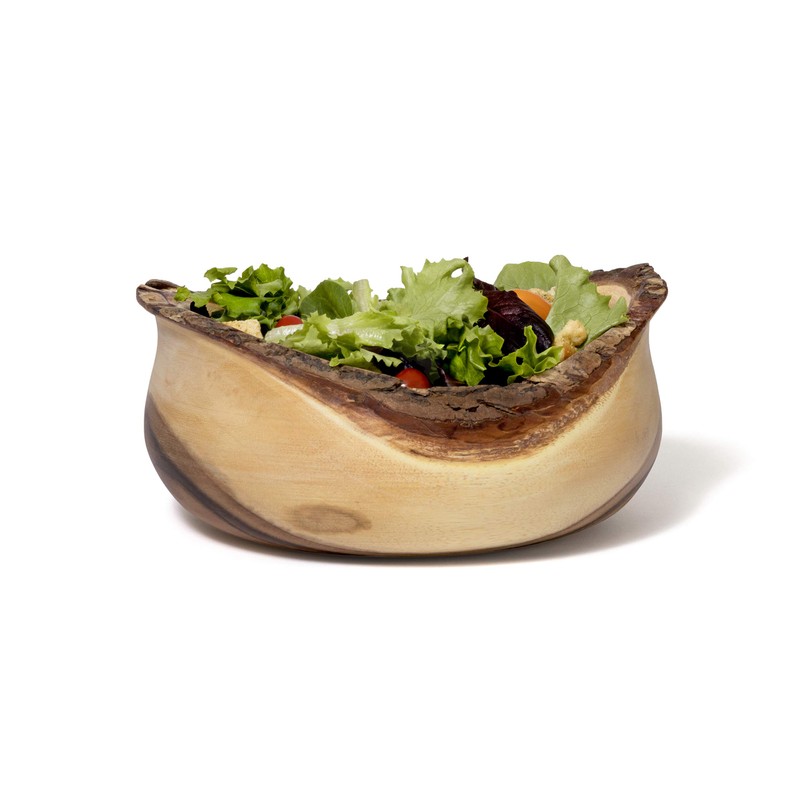 Lipper International Acacia Rustic Tulip Serving Bowl with BARK Edge
