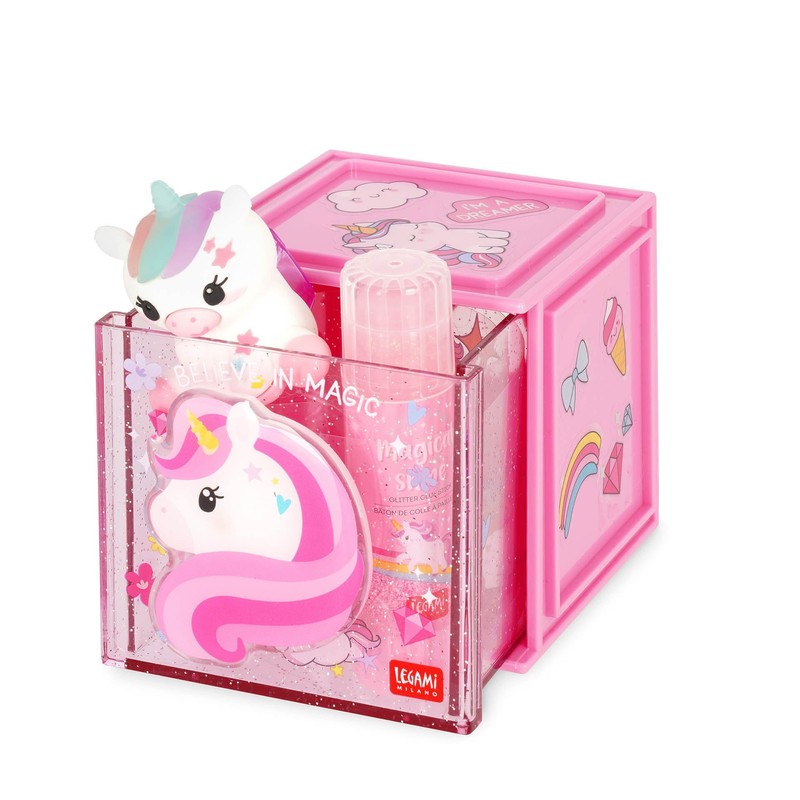 Legami - Cutie Cubes Modular Desk Box, Unicorn, Desk Organiser,