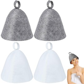 XTUDOU® 4-Piece Sauna Hat Set, Sauna Hat, Sauna Hat for Men, Shower Accessories for Men and Women, Sauna Hat Felt for Sauna, Bathroom, Spa (White, Grey)