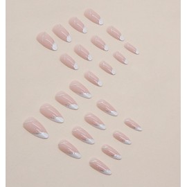 Pack of 24 Oval Nails for Sticking, Press On Nails, Oval, Natural Acrylic Artificial Nails, Glossy Artificial Nails, Press on Nails for Women and Girls (Glitter French, Pack of 24)